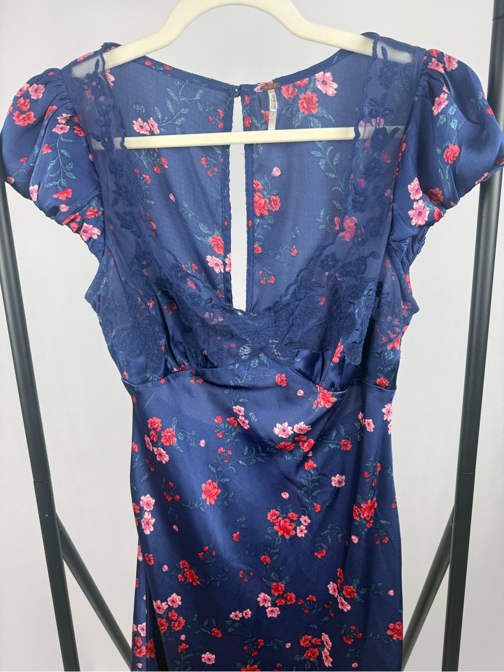 Free People Butterfly Babe Maxi Dress Blue Floral Lace Open Back L - Picture 6 of 9